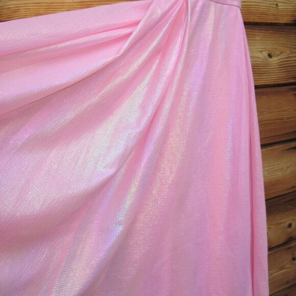 Rachel Allan Lace Back A Line Gown Dress Pink Iridescent Prom Pageant Pockets - Picture 9 of 11